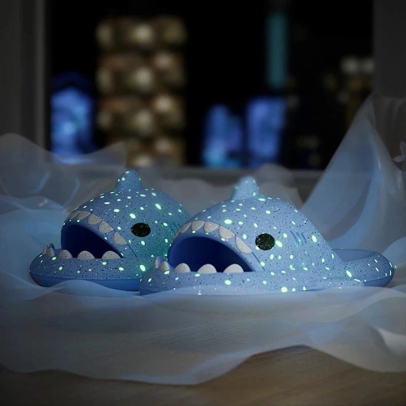 Luminous Christmas Shark Slippers Men Pirate Milk Cow Soft Sandals Adult Bathroom Non-slip Flip Flops Couple Outdoor EVA Shoes