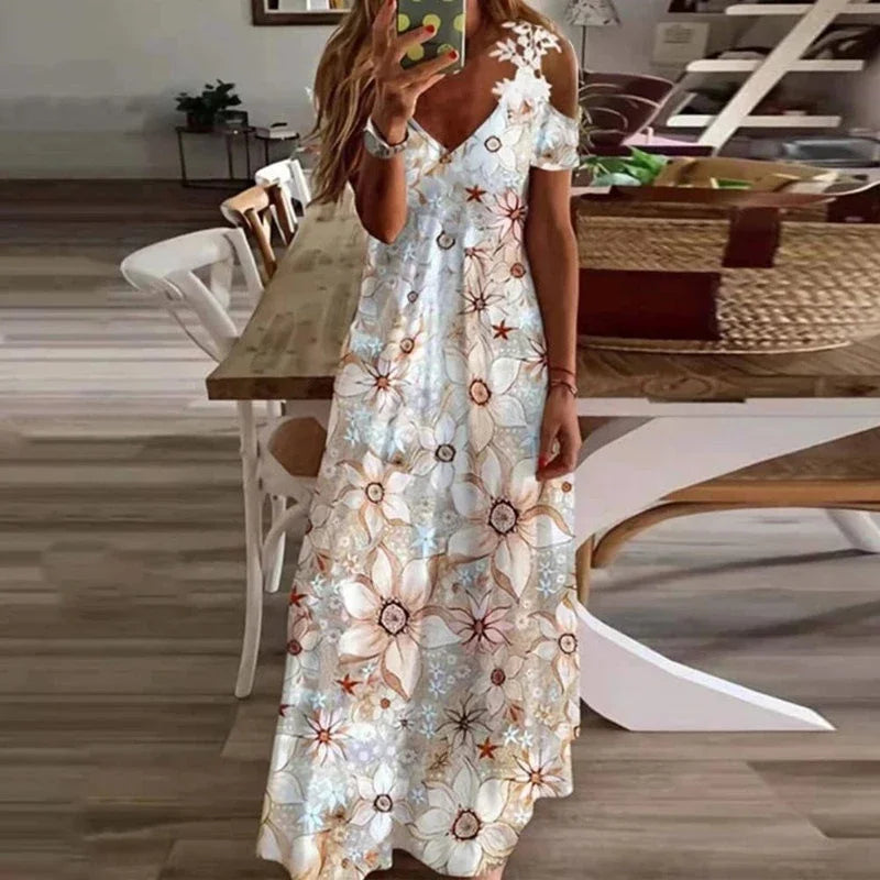 Robe à bretelles sans manches en dentelle blanche imprimée pour femmes, robe longue décontractée à la mode d’été