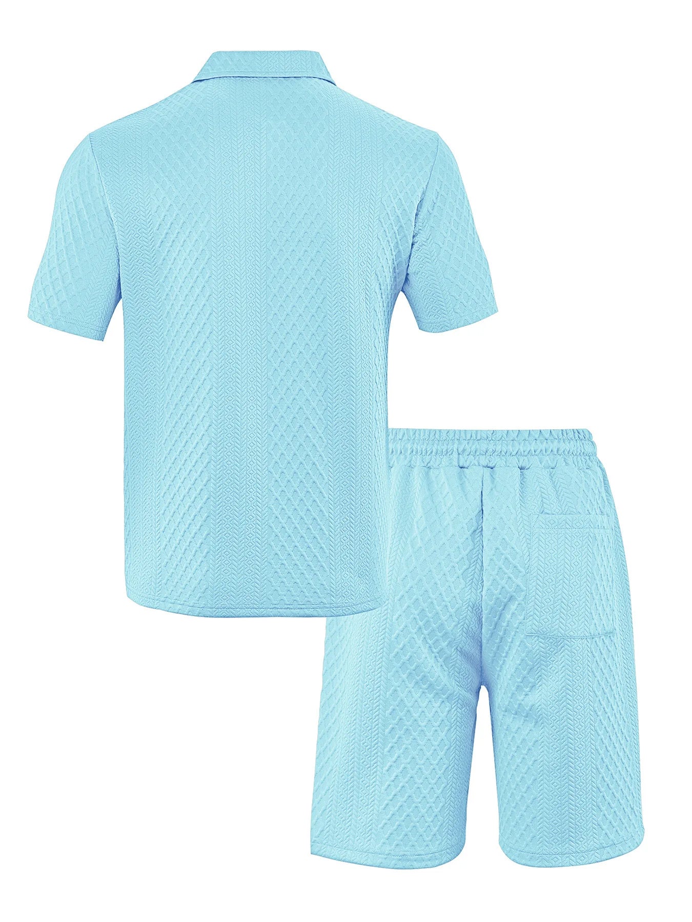 2025 Été Nouveau Décontracté Pour Hommes Avec Un Revers, Chemise Et Short À Manches Courtes Pour Hommes, Costume En Texture Jacquard