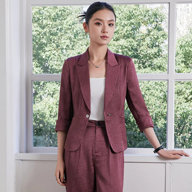 Mode Bureau Dames Blazer et Pantalon Costume Formel Angola Rouge Femmes Veste Pantalon Femmes Affaires Travail Vêtements 2 Pièces Ensemble