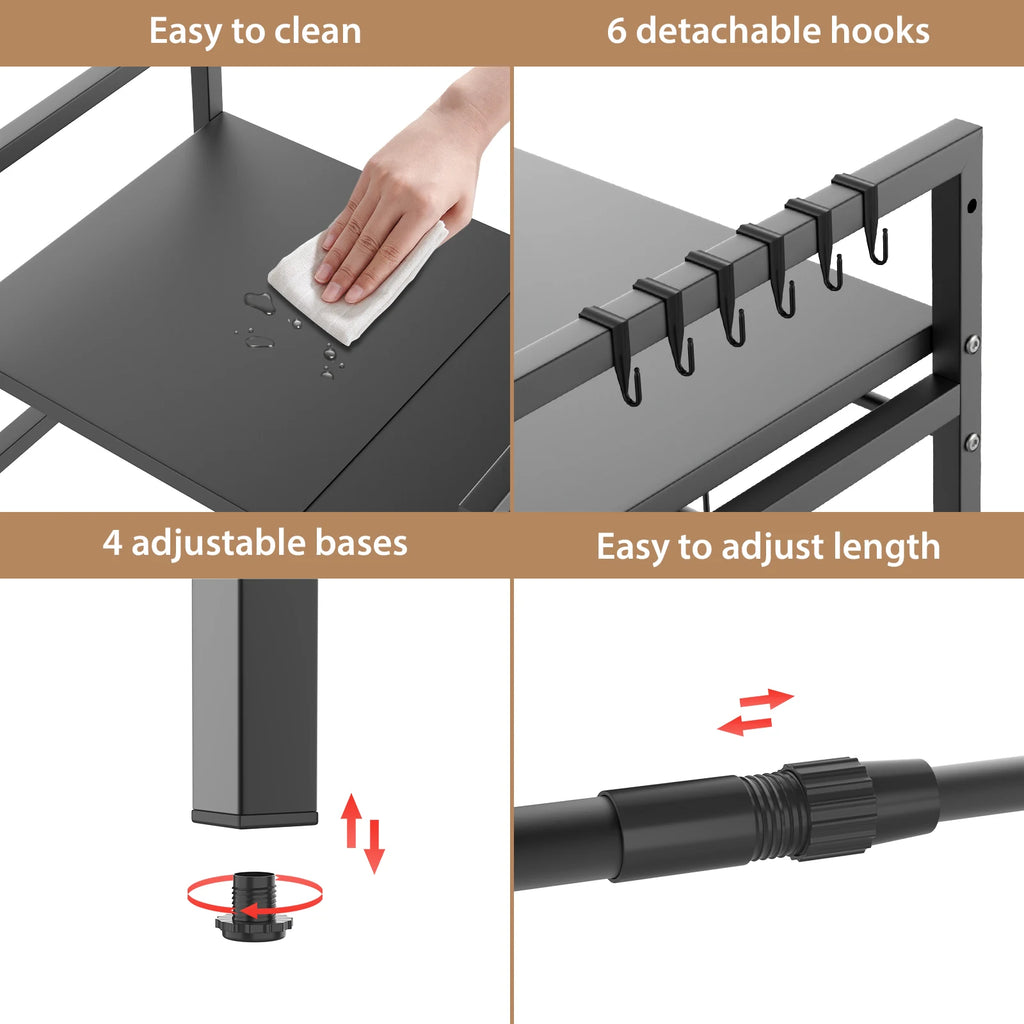 VickyHome Carbon Steel Thickened Retractable Kitchen Shelf Microwave Rack Oven Rack Rice Cooker Rack Storage Household 2/3 Layer