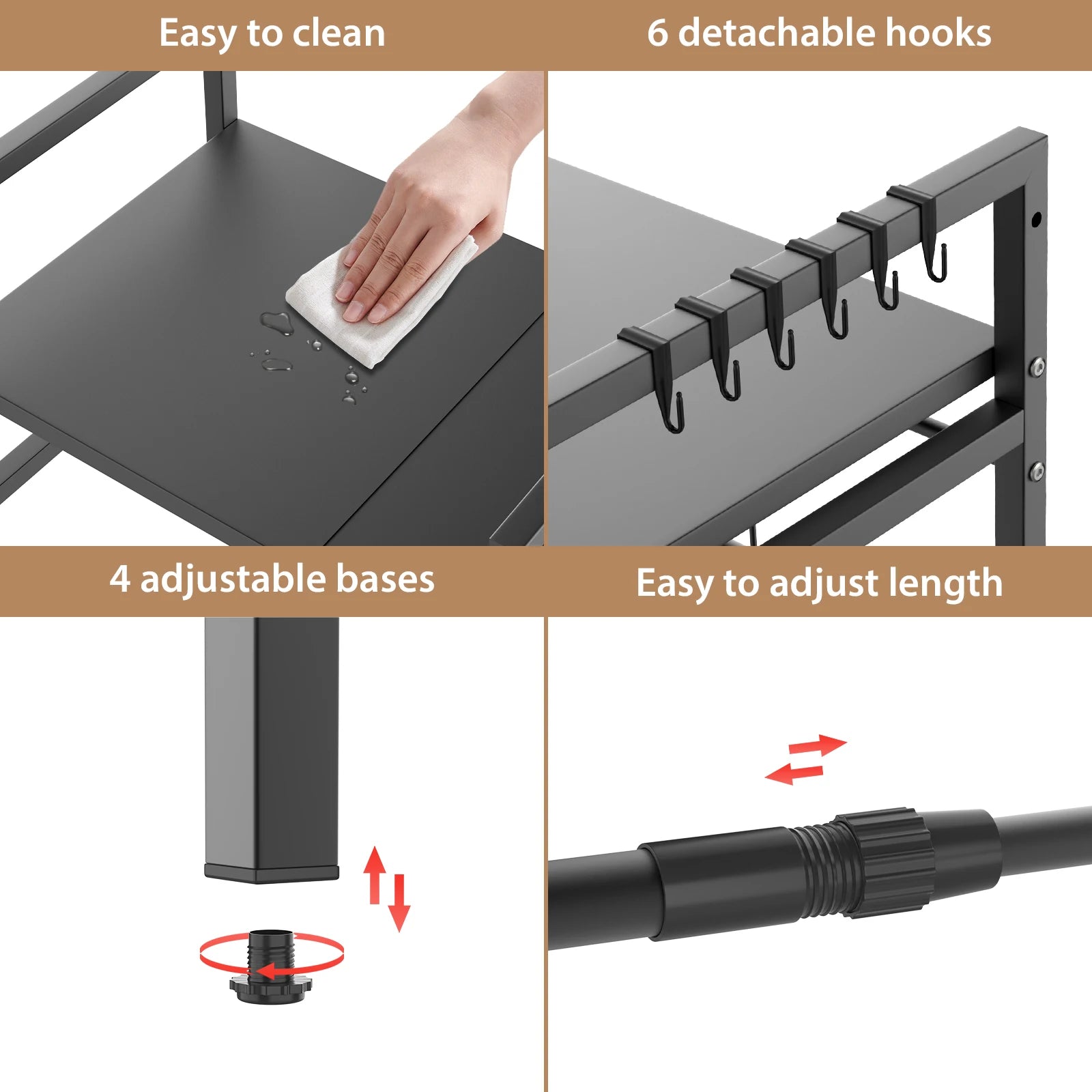 VickyHome Carbon Steel Thickened Retractable Kitchen Shelf Microwave Rack Oven Rack Rice Cooker Rack Storage Household 2/3 Layer