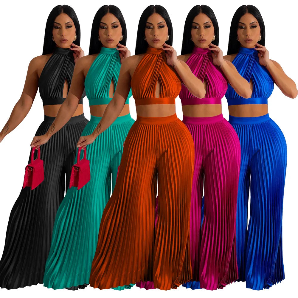Ensemble 2 Pièces Femme – Top Halter & Pantalon Large Taille Haute | L'atelier de Candice