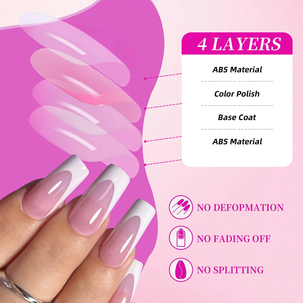 Kit 144 Faux Ongles French Carré Court Brillant – Mains & Pieds | L'atelier de Candice