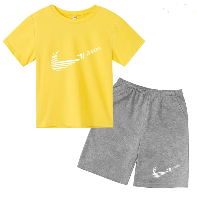 Vêtements pour enfants T-shirt Mode Manches courtes + Shorts Été Garçon Fille Tout-petit 3-12 ans Casual Sports Marque Jogging O-collar Set