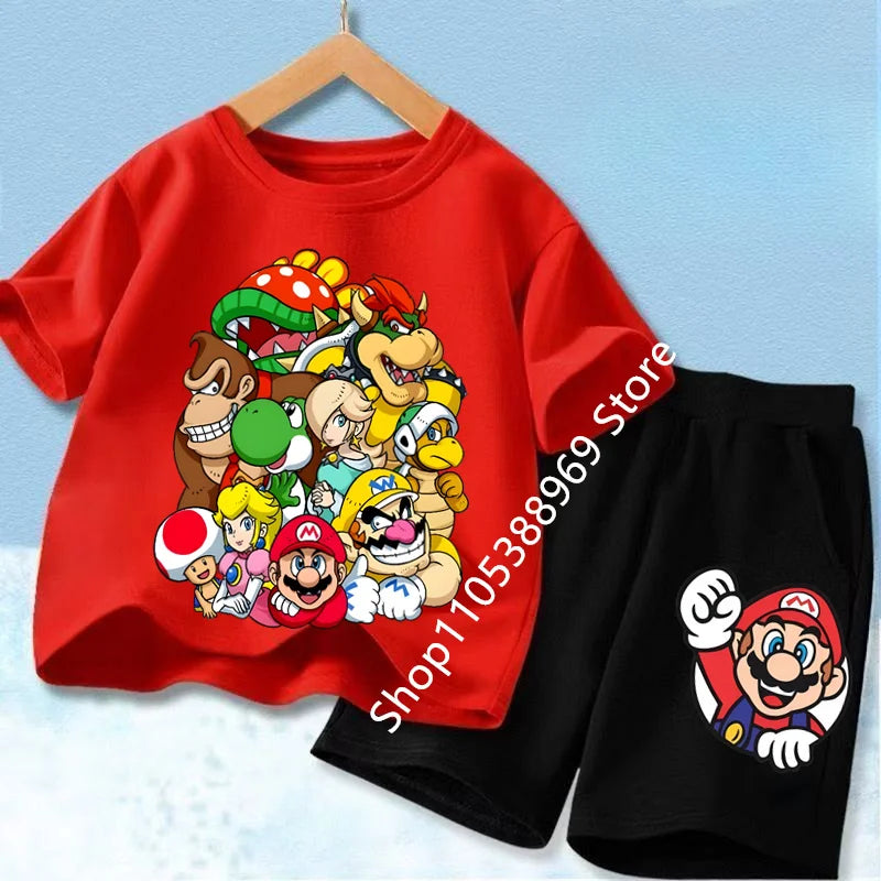 Ensembles de vêtements d’été pour enfants Super Marios Cartoon Print T-shirt à manches courtes Shorts décontractés Tenues douces pour bébés garçons filles