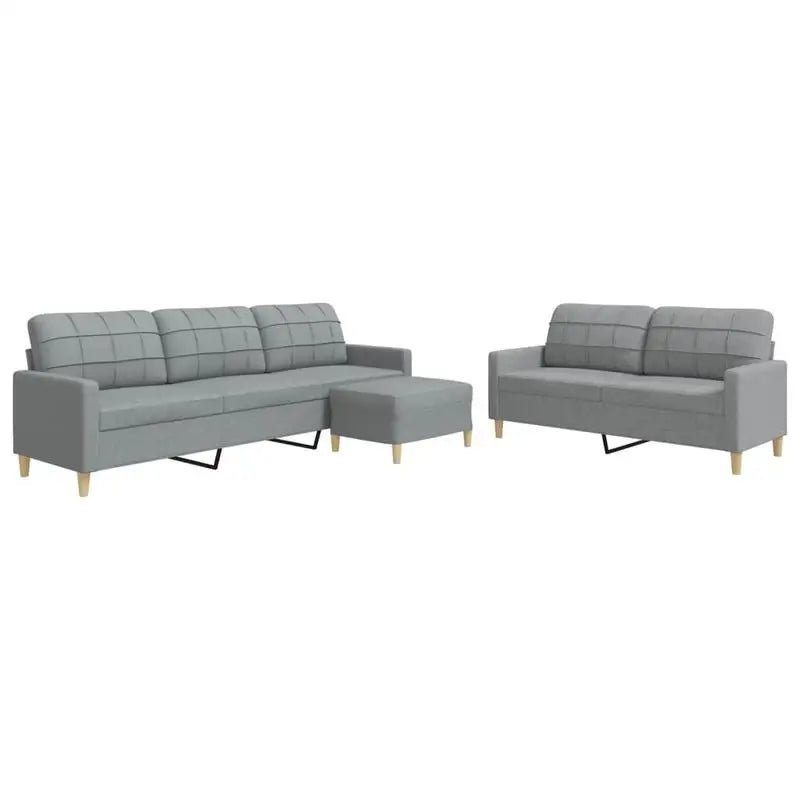 vidaXL Sofa Set Light Grey Fabric 3 Pieces Living Room Furniture Modern Comfortable Upholstered Couch with Footstool Home Decor