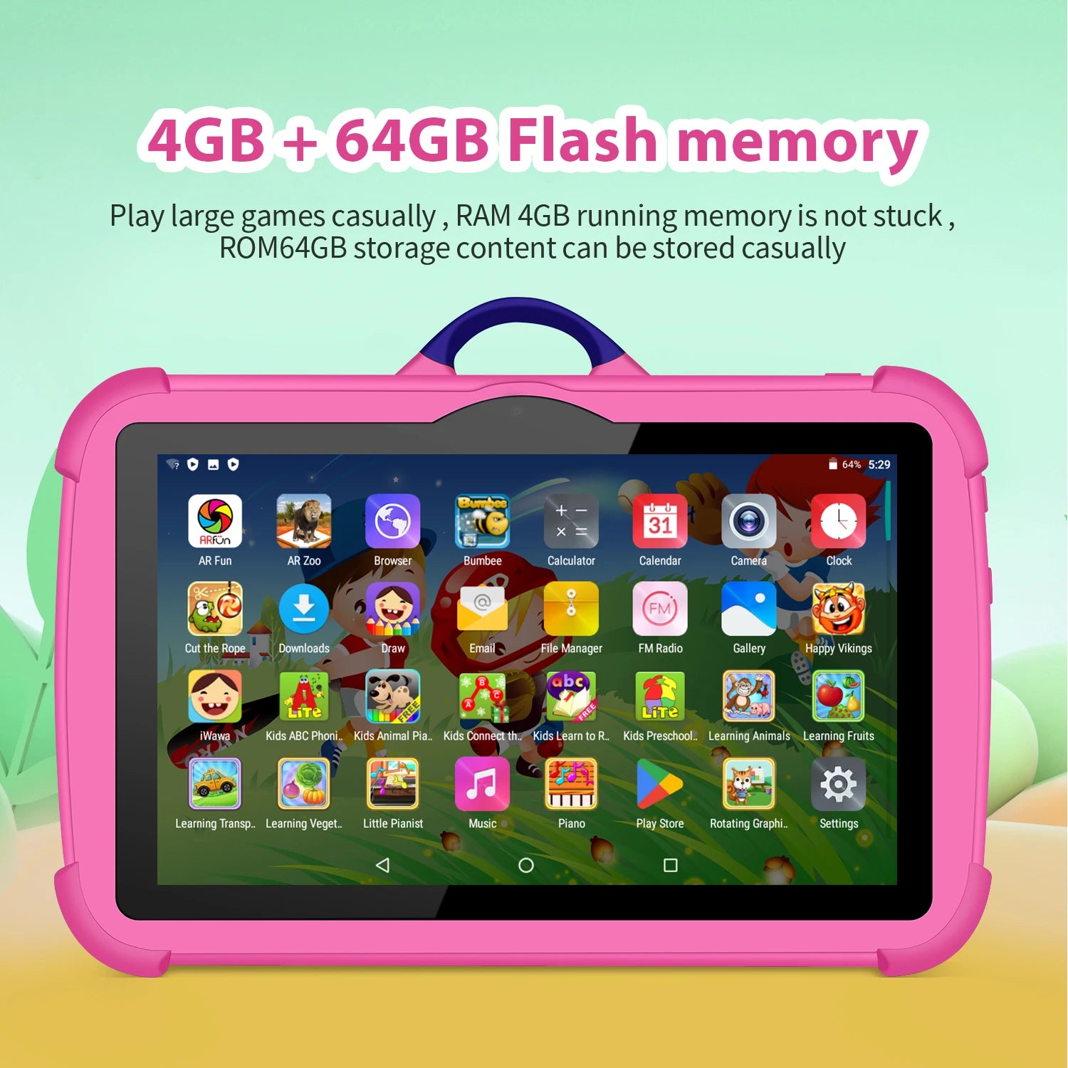 Nouveau motif de dessin animé Tablette pour enfants 7 pouces Quad Core 4 Go de RAM 64 Go ROM Android Apprentissage Éducation Jeux Tablettes Cadeaux pour enfants