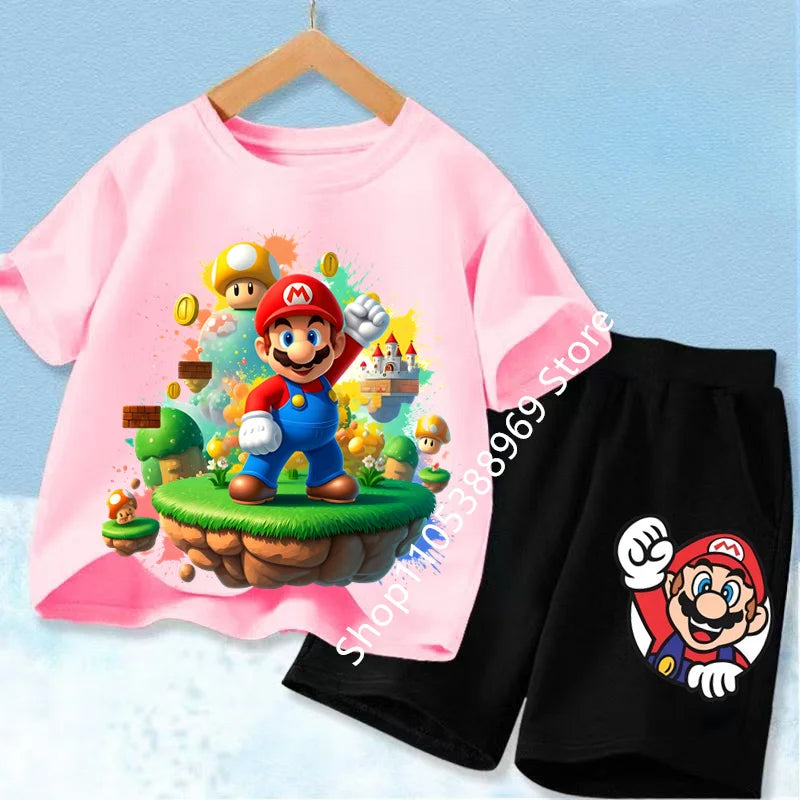 Ensembles de vêtements d’été pour enfants Super Marios Cartoon Print T-shirt à manches courtes Shorts décontractés Tenues douces pour bébés garçons filles