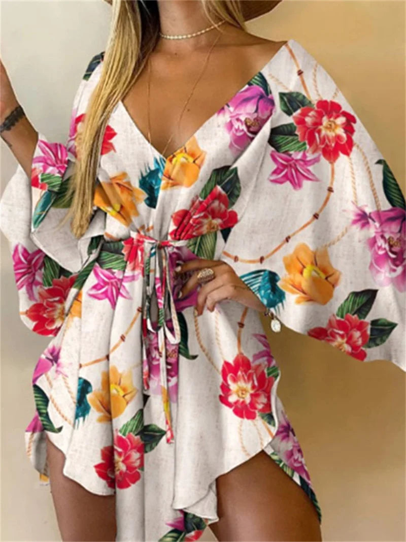 Robe bohème fleurie femme col V -L’atelier de Candice