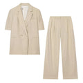 2026 Veste blazer pour femmes Costume Élégant à manches courtes à double boutonnage Vestes ajustées Pantalon droit Ensemble de navetteur pour femme