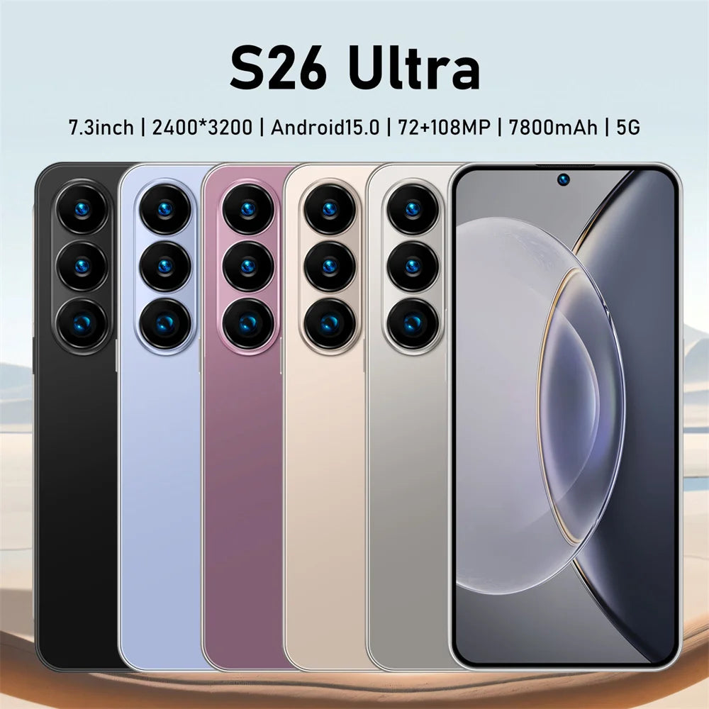 NEW HOT Mobile Phones S26 Ultra Smartphone Android 5G Cell Phone 16GB 1TB 7800mAh Octa Core Face Unlock Dual SIM GSM 7.3 Inch HD Android 15