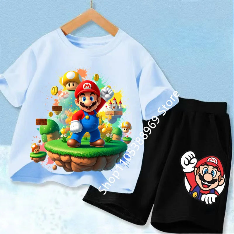 Ensembles de vêtements d’été pour enfants Super Marios Cartoon Print T-shirt à manches courtes Shorts décontractés Tenues douces pour bébés garçons filles