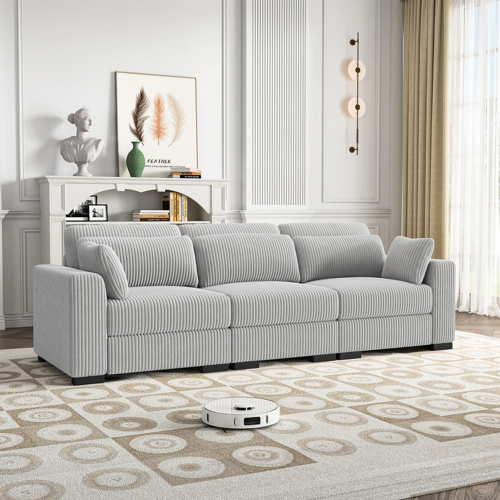 Comanlai  2 Seater Sofa Modern Corduroy Module Sofa Comfortable Simple Lazy Sofa,for Living Room Bedroom Balcony,Gray/Beige