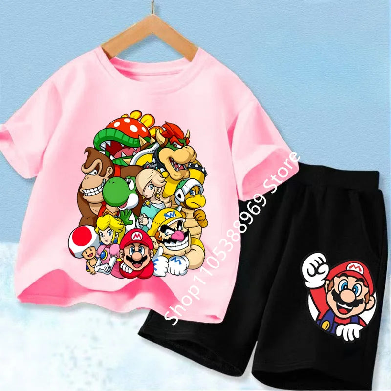 Ensembles de vêtements d’été pour enfants Super Marios Cartoon Print T-shirt à manches courtes Shorts décontractés Tenues douces pour bébés garçons filles