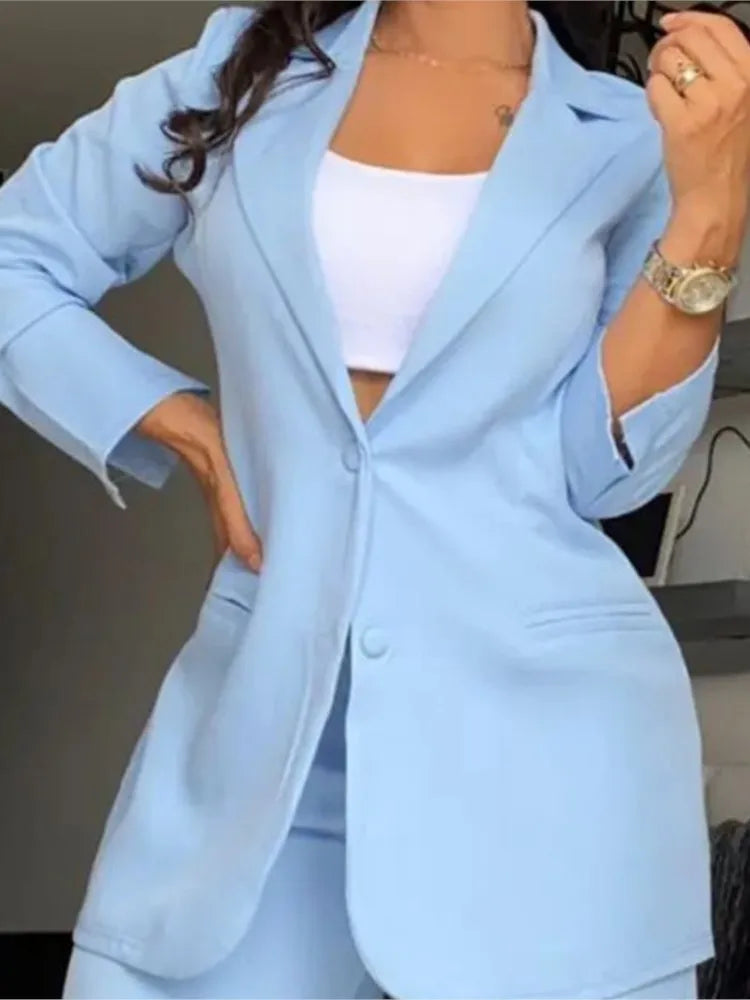 Ensembles de blazer élégant pour femmes Nouvelle mode d’automne Manteau à col claté pour femmes + pantalon design de poche Ensemble Travail Trajet Costume deux pièces