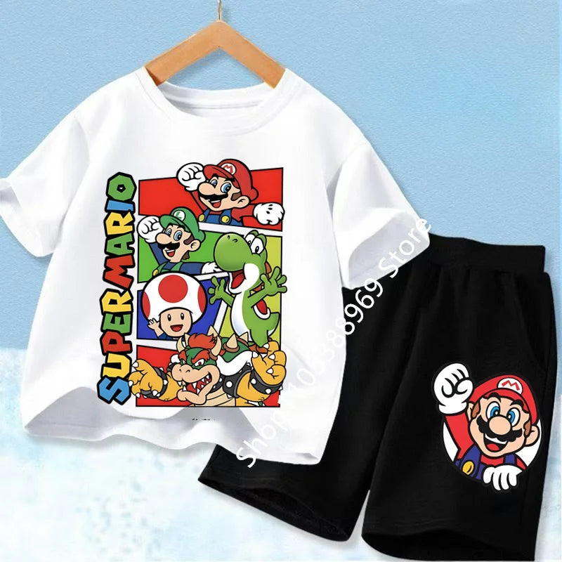 Ensembles de vêtements d’été pour enfants Super Marios Cartoon Print T-shirt à manches courtes Shorts décontractés Tenues douces pour bébés garçons filles