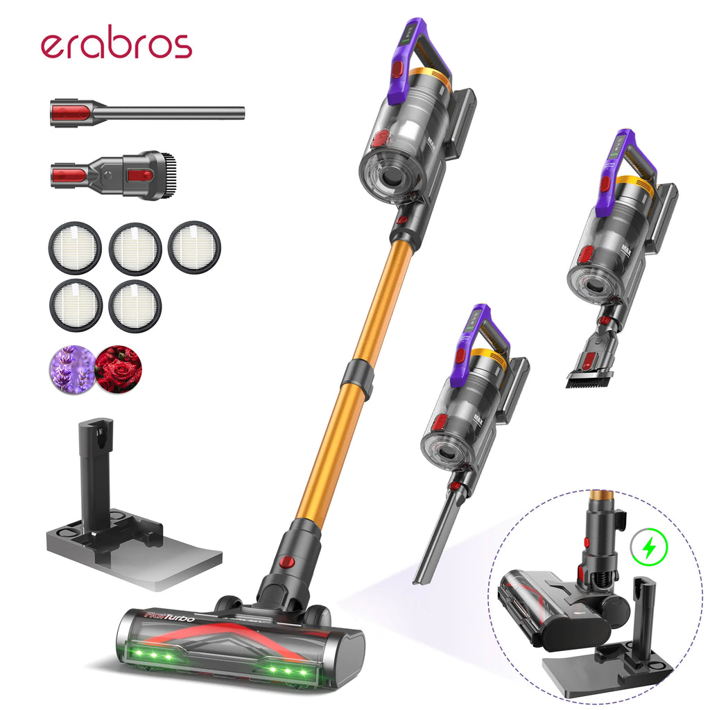 Erabros EV7 550W Moteur Aspirateur sans fil 70KPa Aspiration 70Min Temps d’exécution Base de stockage Base de stockage Stick Aspirateur avec conception aromatique