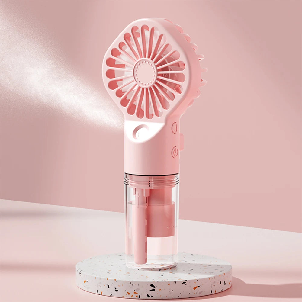 Ventilateur de pulvérisation portable portable Mini ventilateur d’humidificateur 4 vitesses Vent puissant USB Ventilateur de brouillard d’eau rechargeable Petit ventilateur d’extérieur