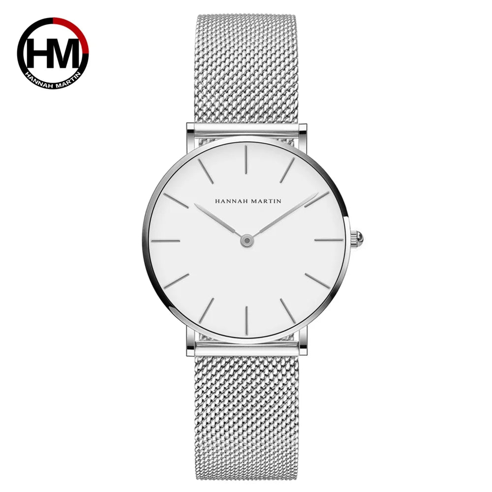 HANNAH MARTIN Brand Quality Stainless Steel Japan Quartz Movement Waterproof Women 36mm Full Rose Gold Ladies Dropshipping Watch