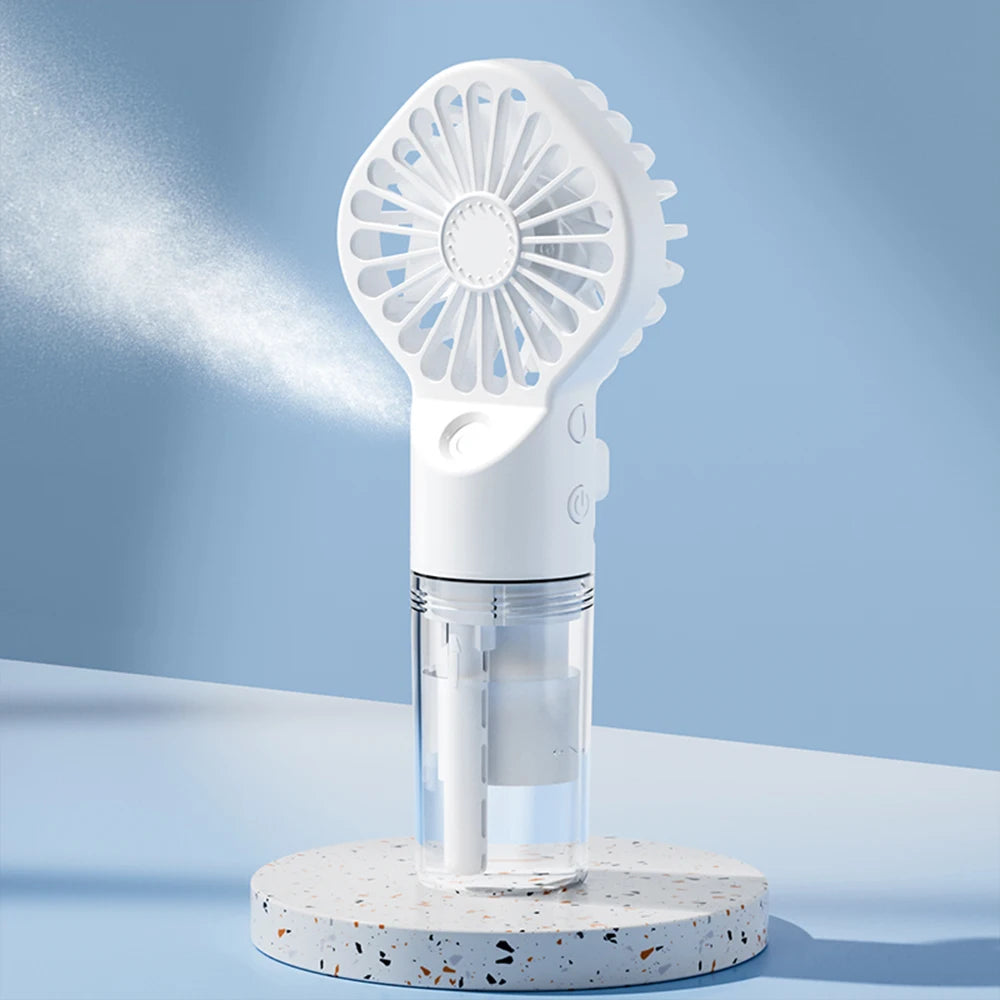 Ventilateur de pulvérisation portable portable Mini ventilateur d’humidificateur 4 vitesses Vent puissant USB Ventilateur de brouillard d’eau rechargeable Petit ventilateur d’extérieur