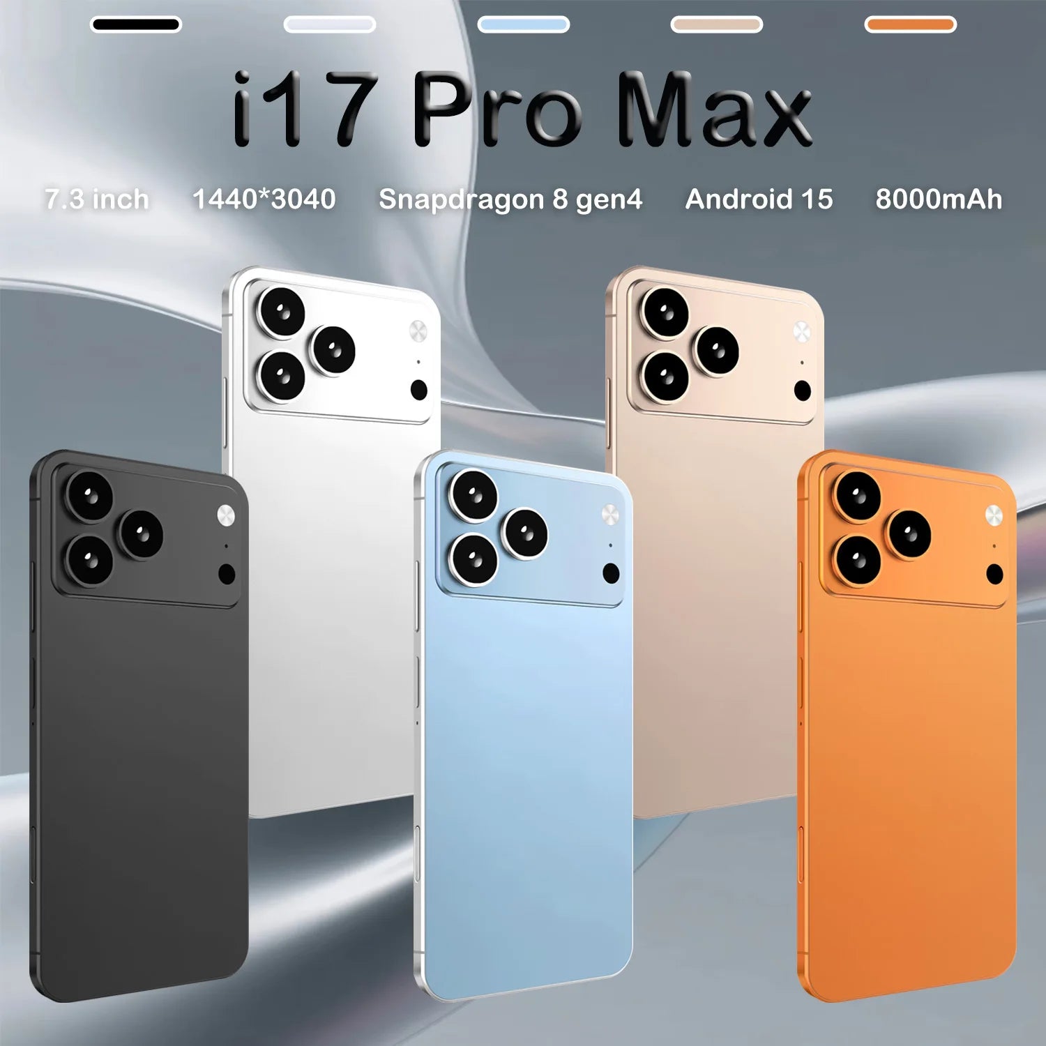 2026 Version mondiale I17 Promax Pro 4G 5G Double carte Double système de veille Original Intelligent 7.3inch 8000mAh Batterie Arrivée