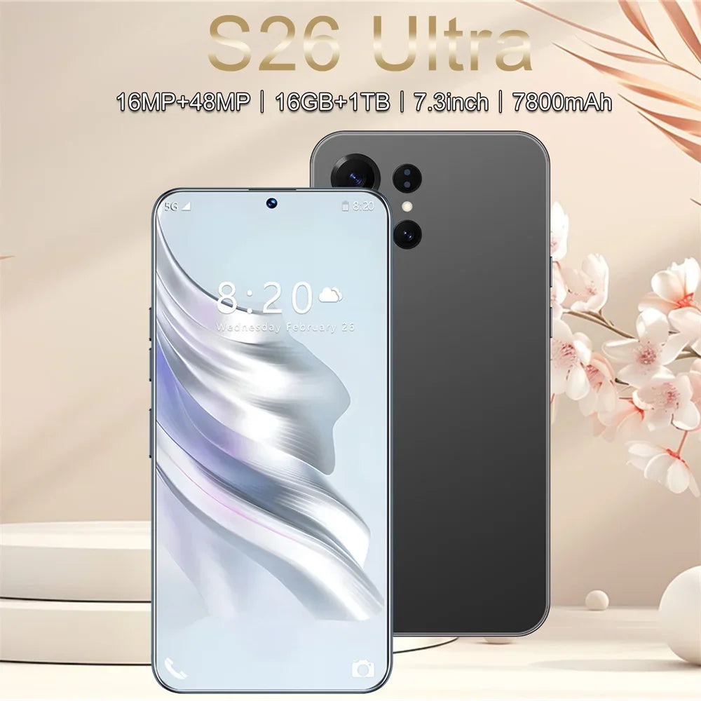 NEW HOT Mobile Phones S26 Ultra Smartphone Android 5G Cell Phone 16GB 1TB 7800mAh Octa Core Face Unlock Dual SIM GSM 7.3 Inch HD Android 15