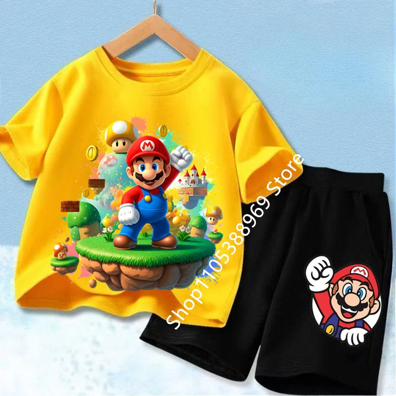 Ensembles de vêtements d’été pour enfants Super Marios Cartoon Print T-shirt à manches courtes Shorts décontractés Tenues douces pour bébés garçons filles