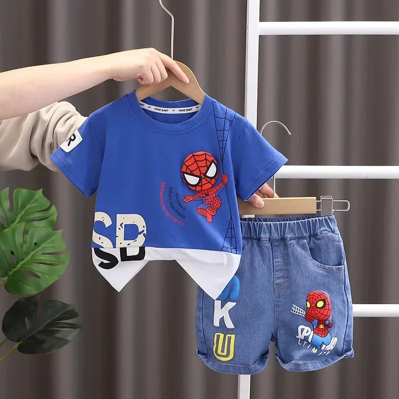 2025 Été Bébé Garçon Spiderman T-shirt à manches courtes + Jeans Ensembles Vêtements Enfants Mode Vêtements Tenues Enfants Costumes de sport