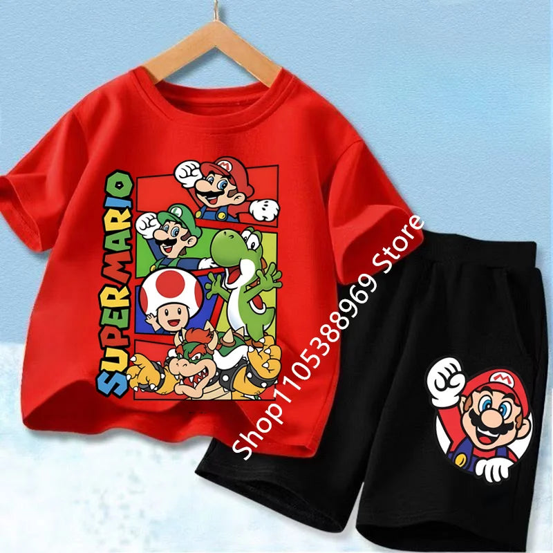 Ensembles de vêtements d’été pour enfants Super Marios Cartoon Print T-shirt à manches courtes Shorts décontractés Tenues douces pour bébés garçons filles