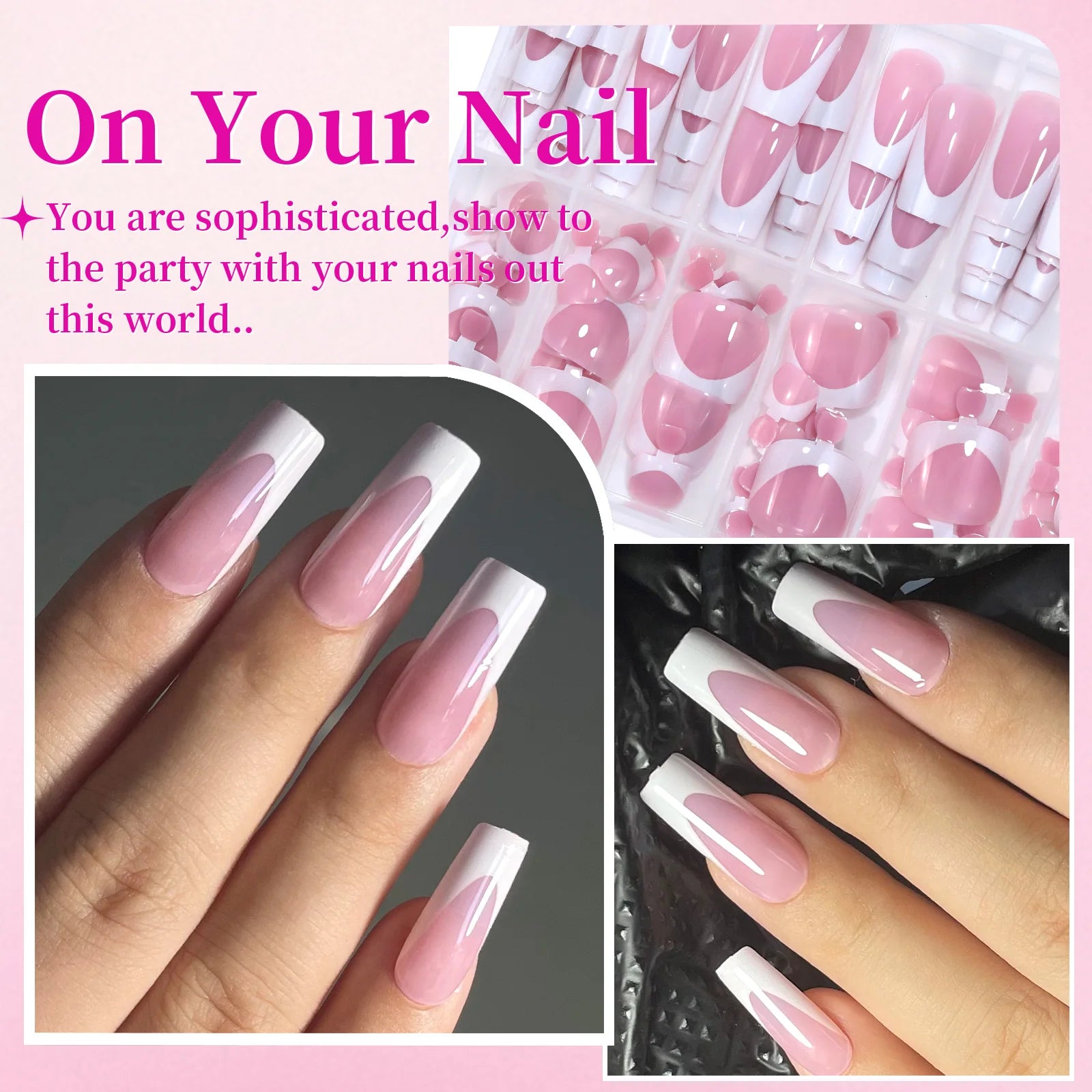 Kit 144 Faux Ongles French Carré Court Brillant – Mains & Pieds | L'atelier de Candice