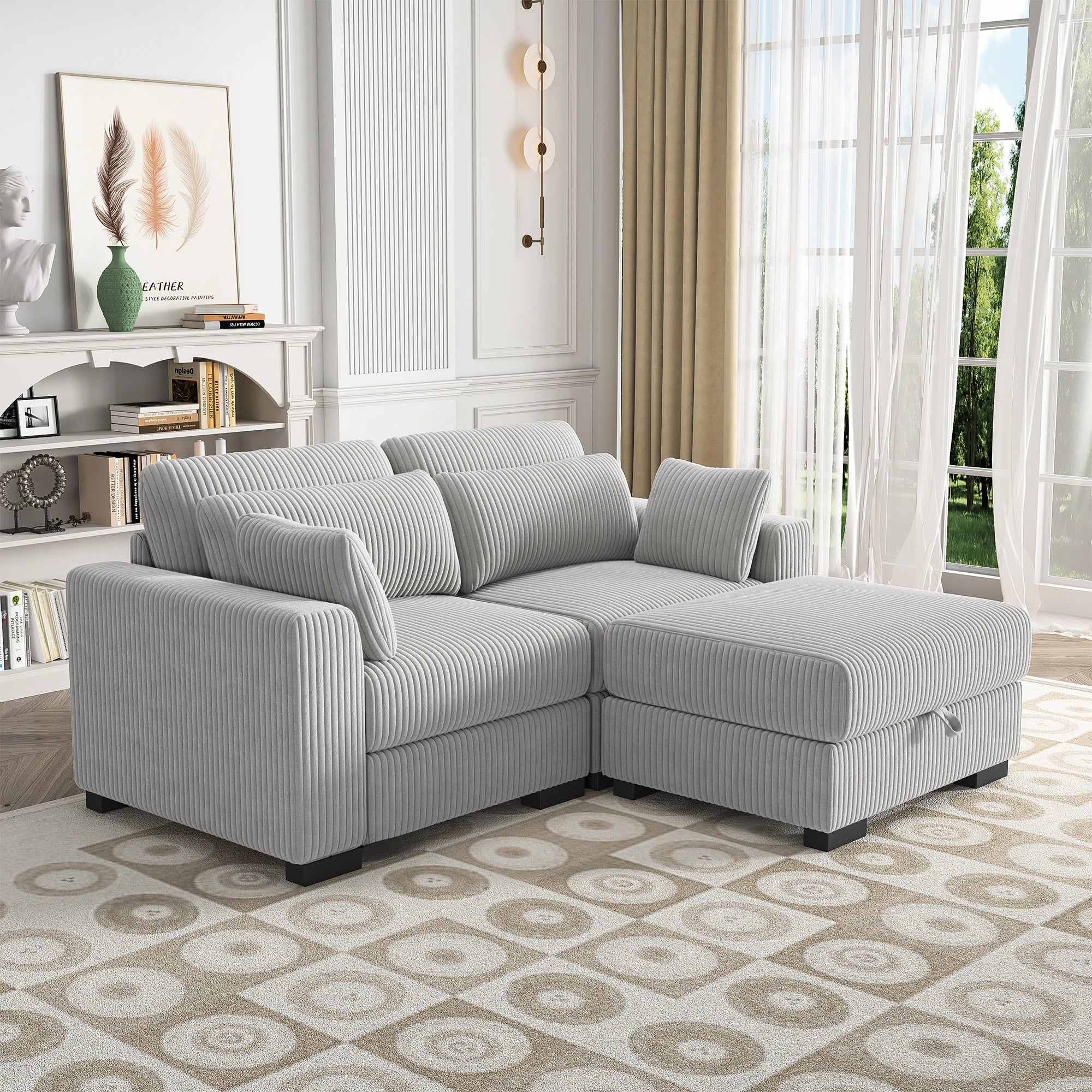 Comanlai  2 Seater Sofa Modern Corduroy Module Sofa Comfortable Simple Lazy Sofa,for Living Room Bedroom Balcony,Gray/Beige