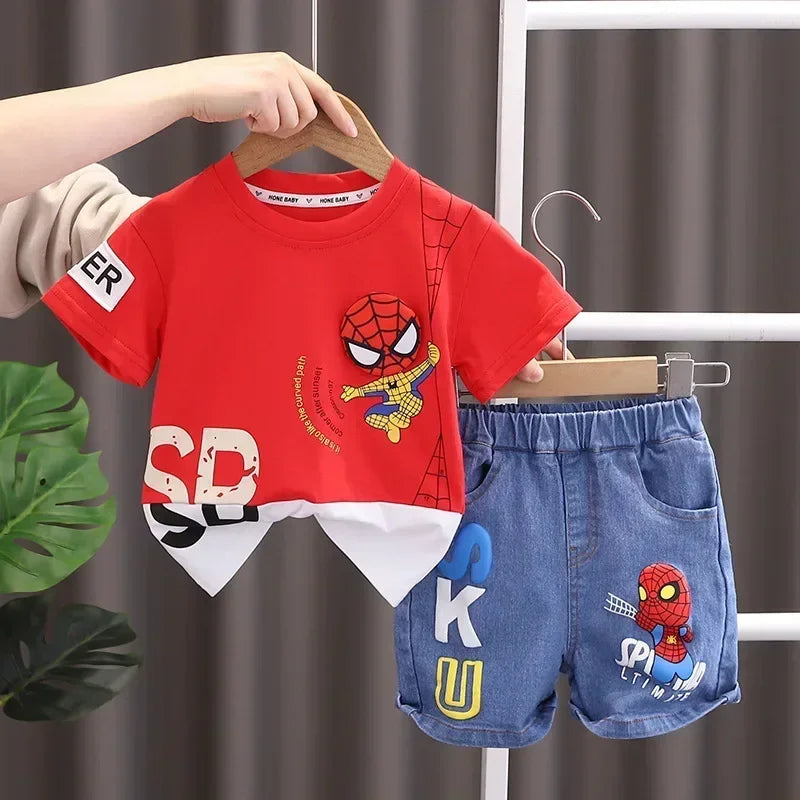 2025 Été Bébé Garçon Spiderman T-shirt à manches courtes + Jeans Ensembles Vêtements Enfants Mode Vêtements Tenues Enfants Costumes de sport