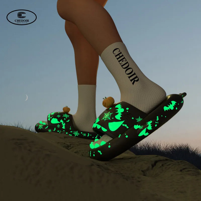 Luminous Christmas Shark Slippers Men Pirate Milk Cow Soft Sandals Adult Bathroom Non-slip Flip Flops Couple Outdoor EVA Shoes