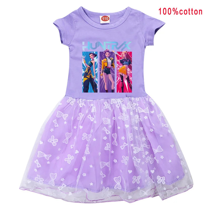 KPop Demon Hunters Rumi Dress Kids Summer Dress Baby Girl's Casual Dresses & Bag 2pcs Sets Lovely Wedding Party Princess Vestido