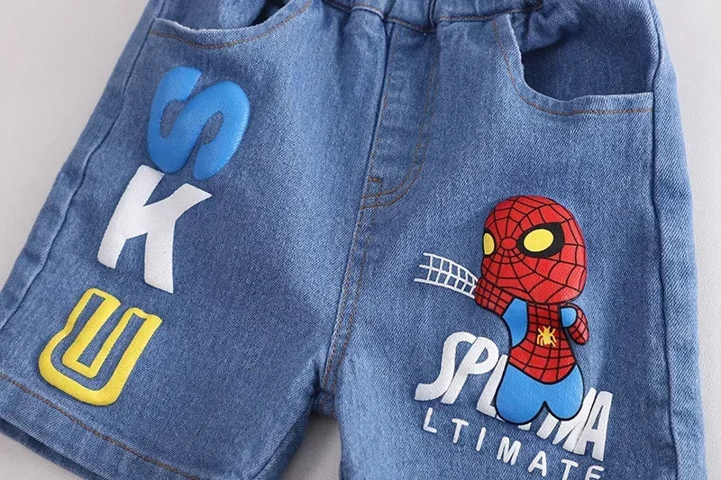2025 Été Bébé Garçon Spiderman T-shirt à manches courtes + Jeans Ensembles Vêtements Enfants Mode Vêtements Tenues Enfants Costumes de sport