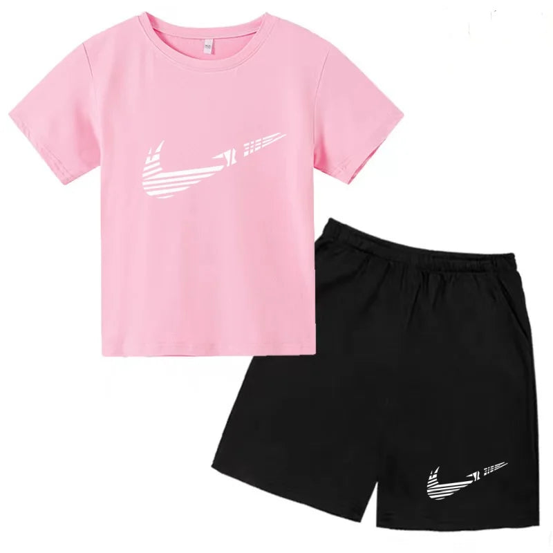 Vêtements pour enfants T-shirt Mode Manches courtes + Shorts Été Garçon Fille Tout-petit 3-12 ans Casual Sports Marque Jogging O-collar Set