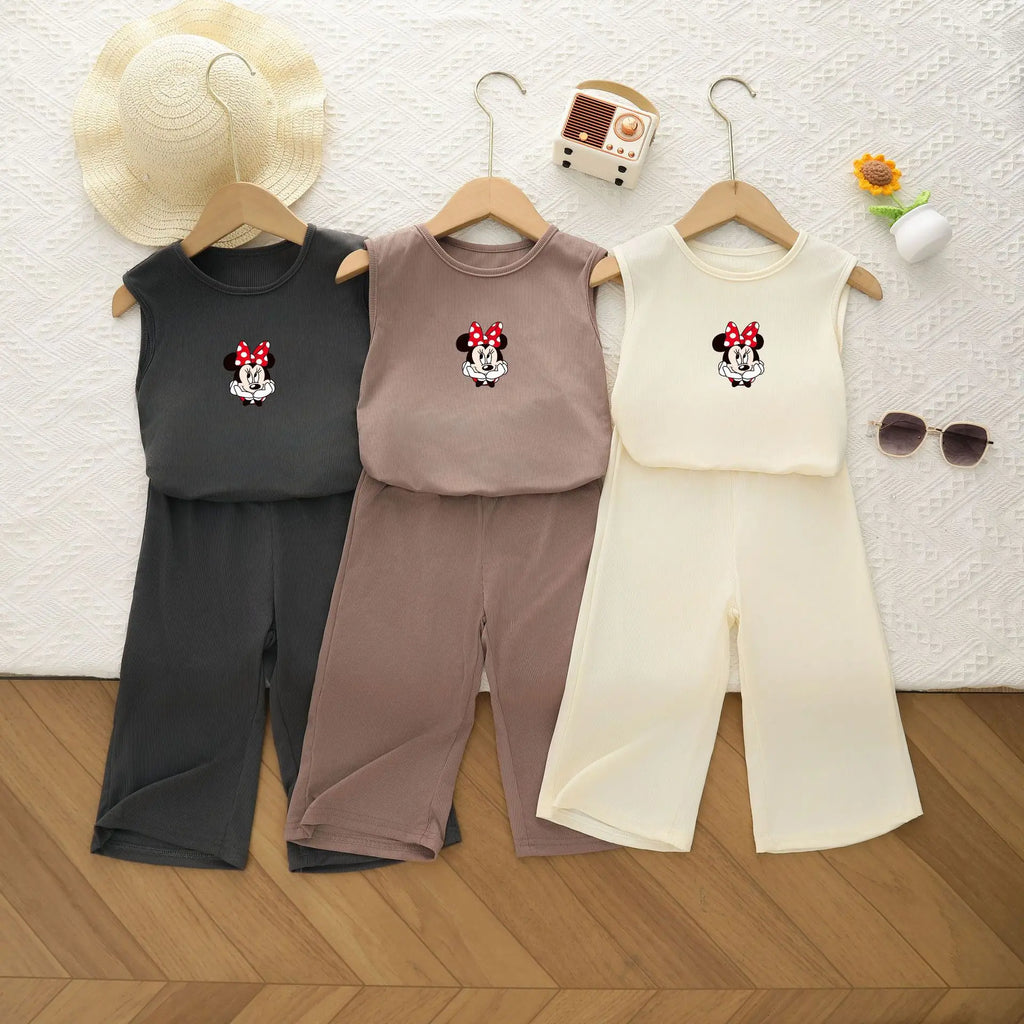 Dessin animé pour enfants 2026 été nouveau gilet de costume en soie de glace sans manches lâche et confortable filles ensemble deux pièces d’été