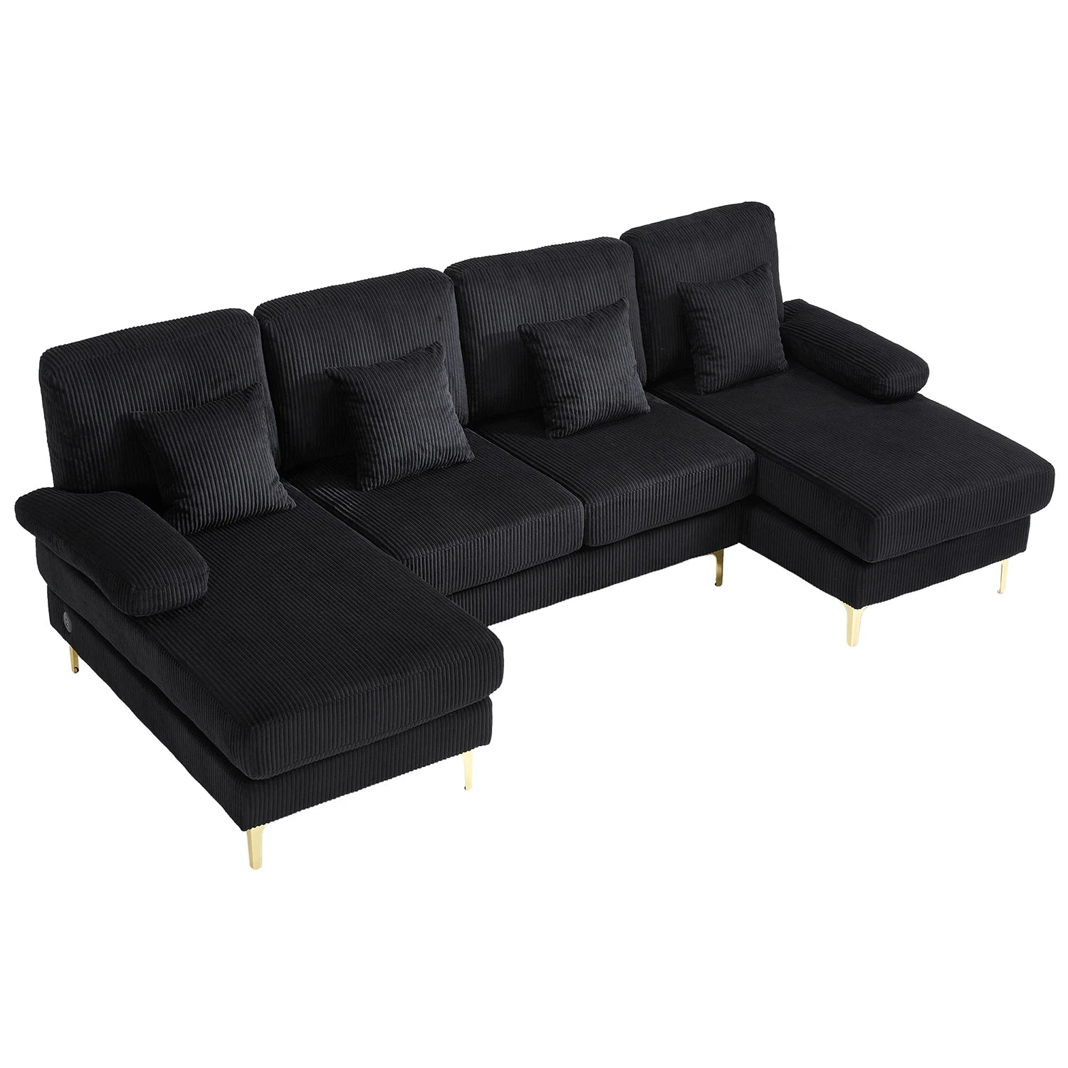 KOMHTOM Comfortable Large Ergonomic U-Sofa with Mood-setting LED Ambient Light, Practical USB-C Charging Function, Sturdy Solid Wood Frame, 4 Soft Luxury Cushions