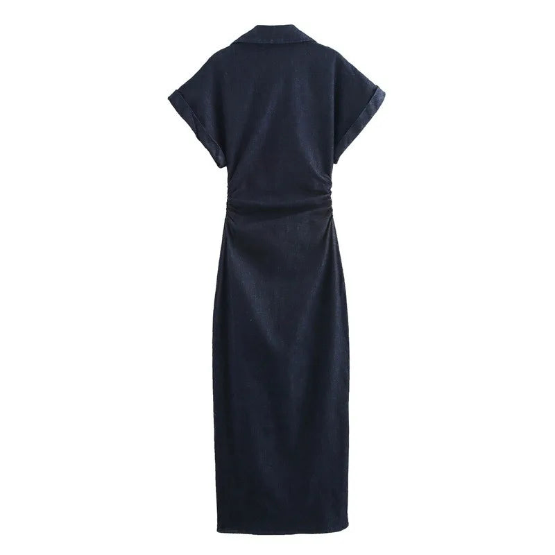 Nouvelles robes longues 2025 Femme Mode Été Col en V Simple Breasted Slim Fit Jupes en jean Vêtements pour femmes Hauts