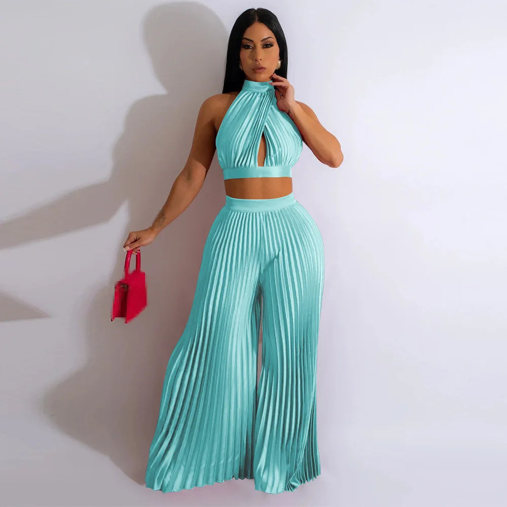 Ensemble 2 Pièces Femme – Top Halter & Pantalon Large Taille Haute | L'atelier de Candice