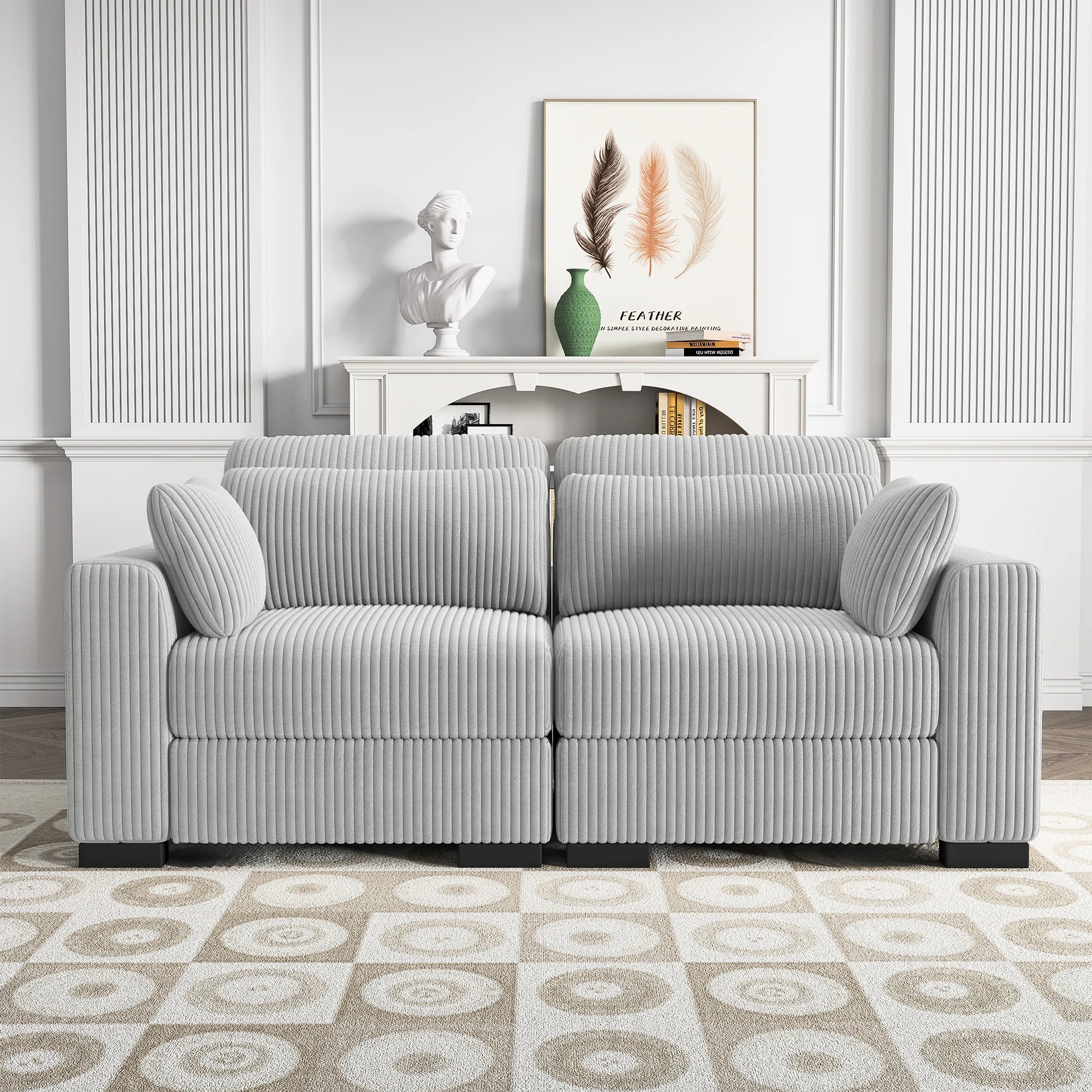 Comanlai  2 Seater Sofa Modern Corduroy Module Sofa Comfortable Simple Lazy Sofa,for Living Room Bedroom Balcony,Gray/Beige