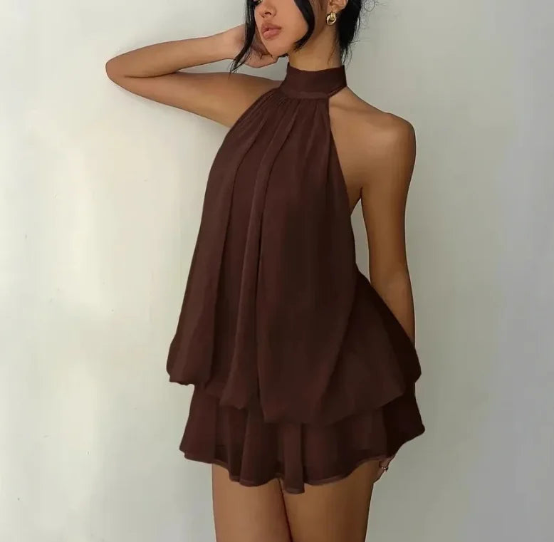 Robe  pour femme dos nu, cravate avant, mini-robe transparente en mousseline de soie, mode, sexy, vintage, robe d’anniversaire mignonne