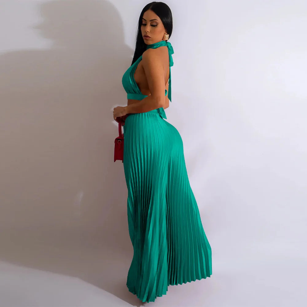 Ensemble 2 Pièces Femme – Top Halter & Pantalon Large Taille Haute | L'atelier de Candice