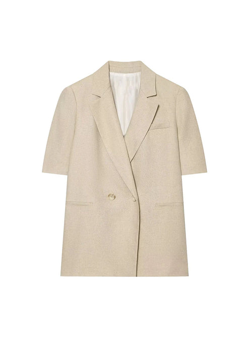 2026 Veste blazer pour femmes Costume Élégant à manches courtes à double boutonnage Vestes ajustées Pantalon droit Ensemble de navetteur pour femme