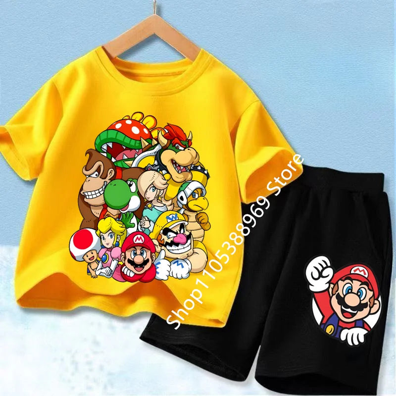 Ensembles de vêtements d’été pour enfants Super Marios Cartoon Print T-shirt à manches courtes Shorts décontractés Tenues douces pour bébés garçons filles