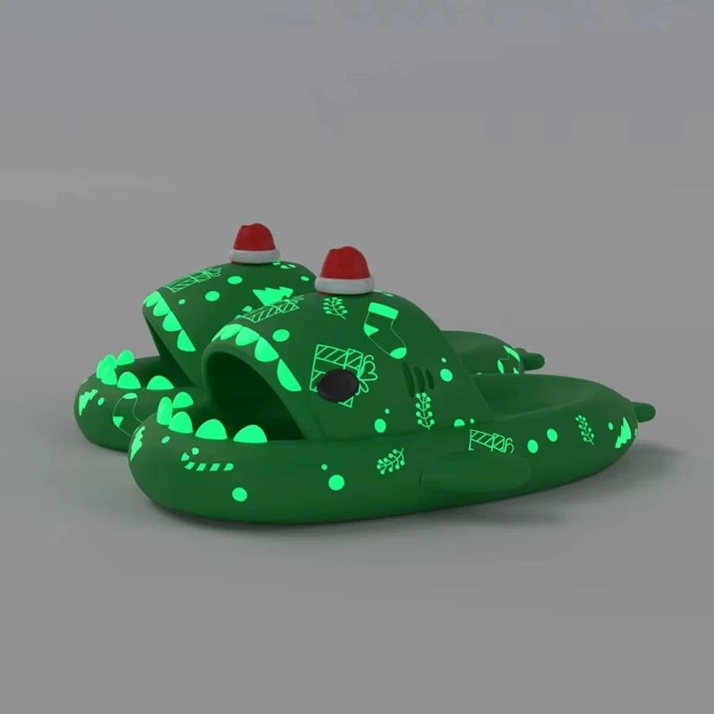Luminous Christmas Shark Slippers Men Pirate Milk Cow Soft Sandals Adult Bathroom Non-slip Flip Flops Couple Outdoor EVA Shoes