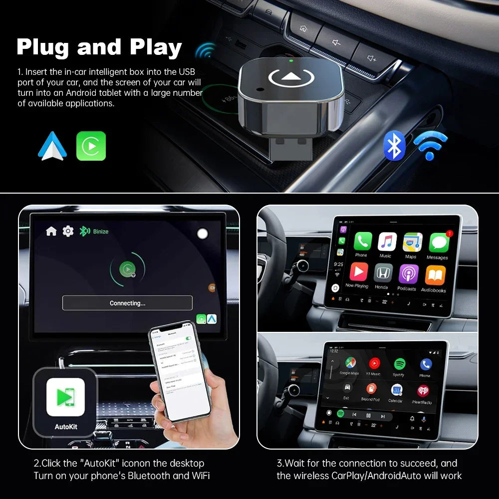 New Wireless CarPlay Android Auto Adapter USB Dongle Smart Mini Box Plug And Play Universal For VW Toyota Nissan Honda Ford Ben
