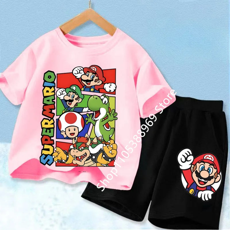 Ensembles de vêtements d’été pour enfants Super Marios Cartoon Print T-shirt à manches courtes Shorts décontractés Tenues douces pour bébés garçons filles