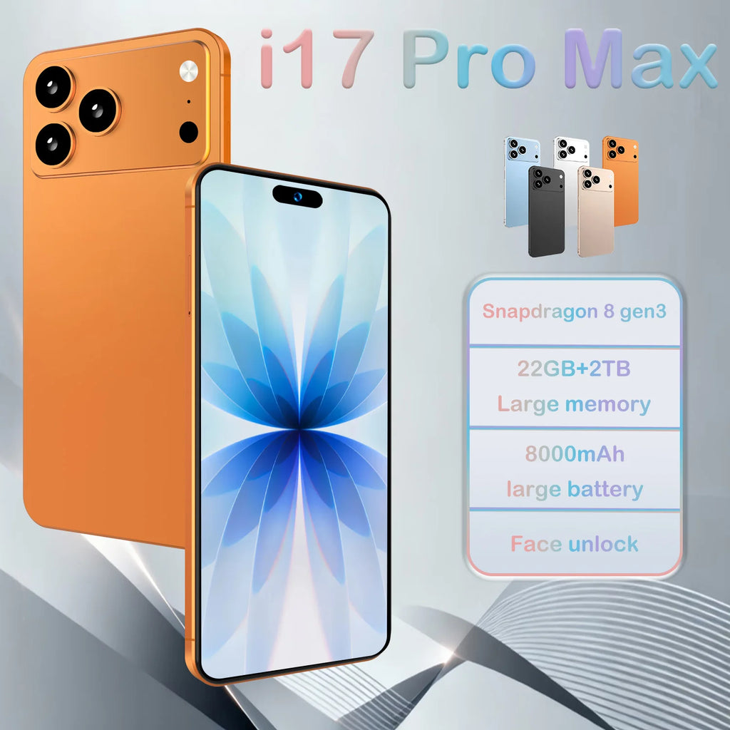 2026 Version mondiale I17 Promax Pro 4G 5G Double carte Double système de veille Original Intelligent 7.3inch 8000mAh Batterie Arrivée
